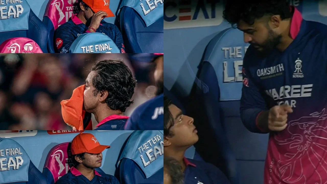 watch riyan parag scolds vaibhav sooryavanshi in dugout 15 year old cries after rr s qualifier 2 loss